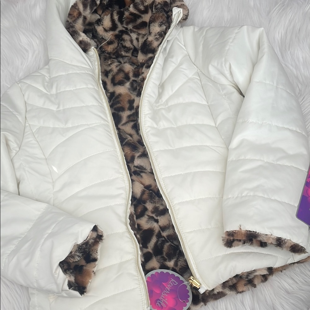 White Quilted Jacket with Leopard Print Lining